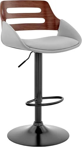 Vista 15 de Armen Living Adele - Taburete giratorio moderno de altura ajustable de piel sintética y madera de nogal con base cromada para encimera de isla
