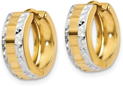 Vista 2 de Aretes de aro con bisagras de oro de dos tonos amarillo y blanco de 14 quilates (0.394 in x 0.197 in), Oro blanco