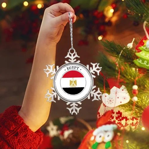 Vista 3 de Adorno de copo de nieve con bandera de Egipto, adornos para árbol de Navidad, recuerdo de la ciudad del país, adornos de Navidad personalizados