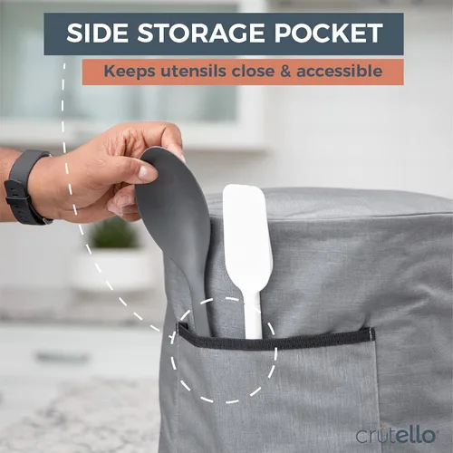 Vista 5 de Crutello Cubierta antipolvo con bolsillo de almacenamiento, compatible con Instant Pot de 8 cuartos de galón, mide 13.25 x 14.75 pulgadas