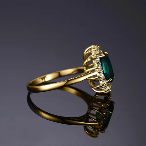 Vista 4 de JewelryPalace Anillos de compromiso y aniversario estilo princesa Diana, Kate Middleton, piedra natal de zafiro y halo, 14 quilates, chapado en oro