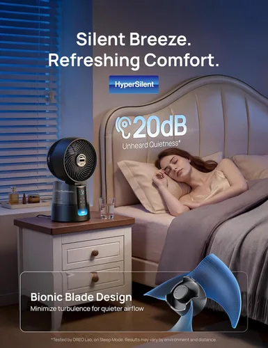 Vista 5 de DREO TurboCool Ventilador de nebulización 516, oscilación omnidireccional de 150°+30°, ventilador de enfriamiento de escritorio de caída de 5 ℉