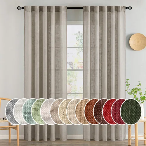 Vista 107 de MIULEE - Cortinas semitraslúcidas suaves y gruesas con textura de lino para cocina y ventana de baño, con trabilla trasera y bolsillo para Blanco