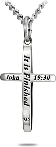 Vista 2 de Shields of Strength Stainless Steel Womens Mini Tapered Cross Necklace Inscribed with John 1930 Bible Verse Young Girls Christian Jewelry Gifts