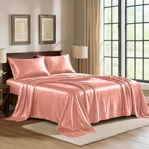 Vista 10 de Pure Bedding Sábanas de satén de lujo para cama individual de hotel, juego de sábanas de microfibra extra suave de 1800, resistente a las arrugas, a