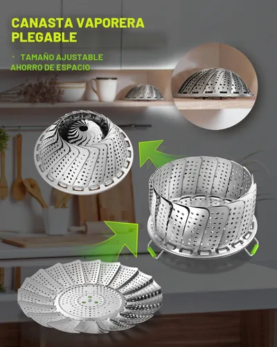 Vista 2 de Cesta vaporera de verduras de 2 capas para olla, canasta de vapor de acero inoxidable de alta calidad, canasta separable de acero inoxidable