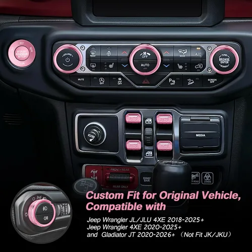Vista 3 de Wrangler JL/JLU y Gladiator JT 2018-2026 - Accesorios de aluminio para botón de arranque, CA, volumen de audio, faros delanteros e interruptores