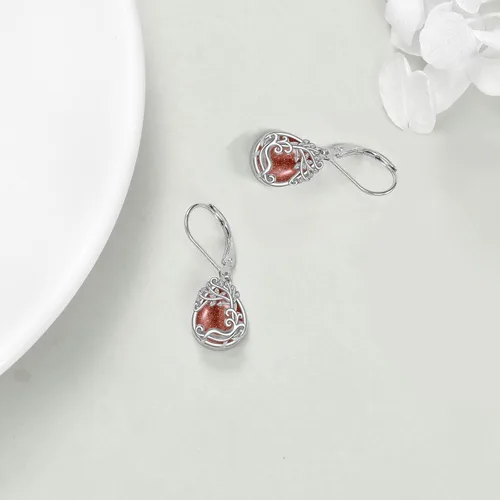Vista 57 de Aretes colgantes con forma de lágrima de filigrana de piedra lunar de plata de ley 925 con cierre de palanca para mujer, regalos de joyería