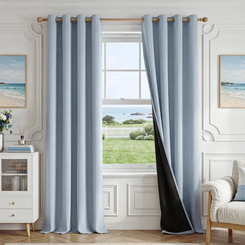 Vista 34 de FMFUNCTEX - Cortinas 100% opacas color beige de 40 x 63 pulgadas para dormitorio, 2 paneles Black out Drapes, Thermal Insulated Noise Reducing