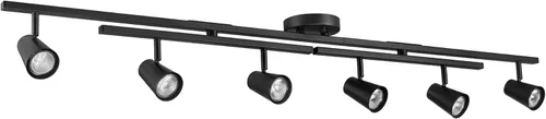 Vista 17 de Globe Electric 64000055 - Iluminación de riel de 6 luces de 42", barra central doble giratoria, color blanco mate, acentos en tono madera, luz