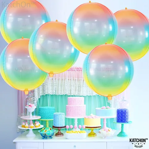 Vista 9 de KatchOn, Globos grandes y brillantes de arcoíris de 22 pulgadas, paquete de 6, globos arcoíris para cumpleaños, globo metálico de Mylar pastel
