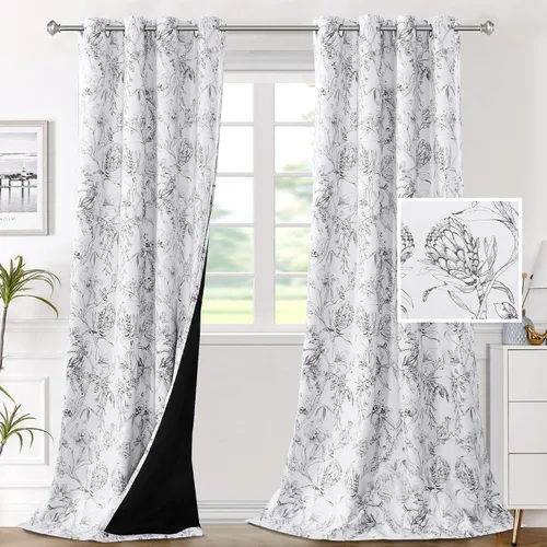 Vista 71 de H.VERSAILTEX - Cortinas 100% blackout con estampado floral de cattleyas, 45 pulgadas de largo, juego de 2 paneles térmicos con forro negro, a prueba
