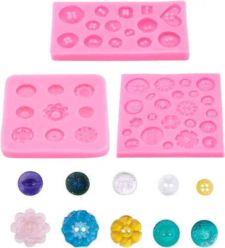 Vista 2 de Molde de botón de silicona con temática de flores, 3 piezas, moldes de fundición de resina, moldes de postre de chocolate, juegos de moldes