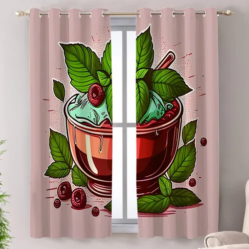 Vista 90 de Shrahala Floral Abstract Design Blackout Curtain Tiers, Minimalist Flower Illustration Kitchen Valance Light Blocking Tier Drapes with Rod Pocket, 2