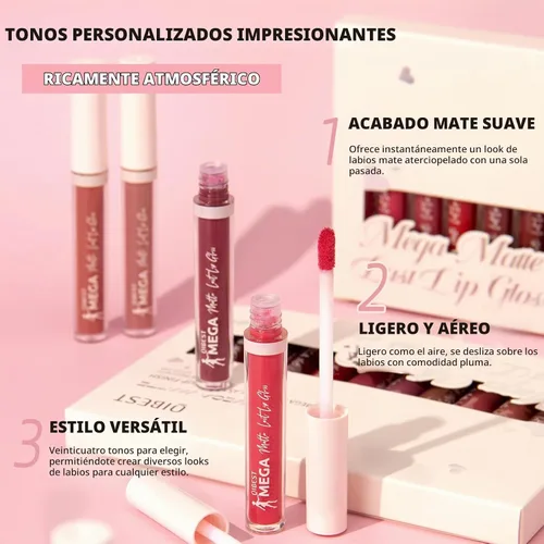 Vista 8 de Juego de 12 lápices labiales líquidos mate, color rojo nude, impermeable, de larga duración, B Glam todo el día
