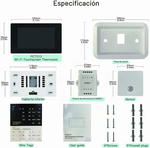 Vista 6 de MoesGo Termostato inteligente programable con WiFi para el hogar, no se requiere cable C mediante adaptador de cable C, con sensor remoto de zona