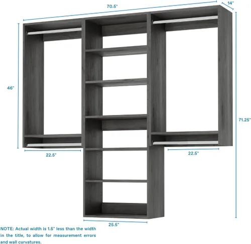 Vista 3 de Modular Closets Vista Collection - Sistema de organizador de armario de 3 piezas para montar en la pared con varillas y estantes para colgar
