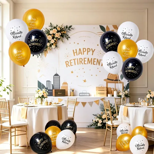 Vista 7 de SUNBEAUTY 18 globos de látex de jubilación con patrón de 12 pulgadas, globos de látex de jubilación en blanco y negro para hombres y mujeres Globos