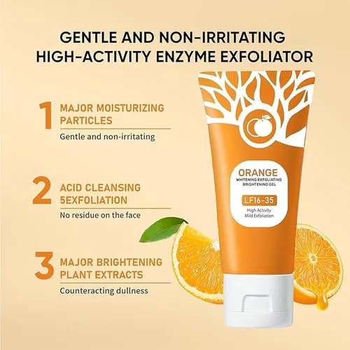 Vista 2 de Gel exfoliante de enzimas naranjas, exfoliante facial de gel natural para pelar naranja, exfoliante facial hidratante de limpieza profunda