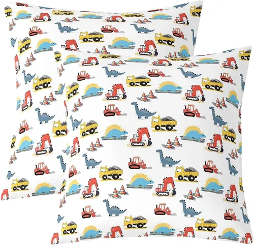 Vista 17 de Juego de 2 fundas de almohada de construcción de 16 x 16 pulgadas, fundas de almohada suaves para camiones, fundas de cojín para sala de estar