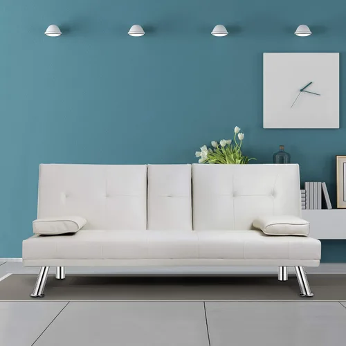 Vista 7 de Walsunny Sofá moderno de piel sintética, sofá reclinable plegable, brazos dobles, sala de estar dormitorio sofá silla (blanco)