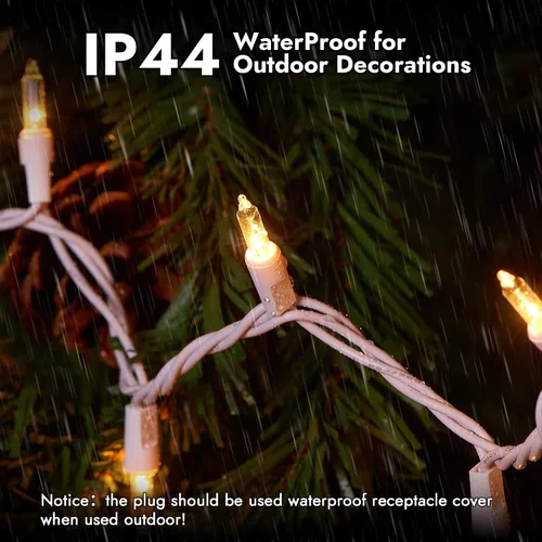 Vista 3 de Dirnun Luces de Navidad de color blanco transparente, 100 unidades, luz incandescente, certificación UL, luces conectables para árbol de Navidad