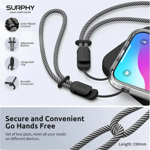 Vista 4 de SURPHY Paquete de 2 cordones de teléfono para funda de teléfono celular, correa de muñeca de teléfono para funda, correa de teléfono celular