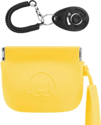 Vista 9 de WALLFID Bolsa de silicona para golosinas de perro, cierre automático, con clicker de entrenamiento para mascotas, bolsa para caminar para perros