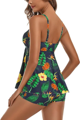 Vista 5 de Ethlauff Trajes de baño modestos para mujer, tankini de dos piezas con pantalones cortos
