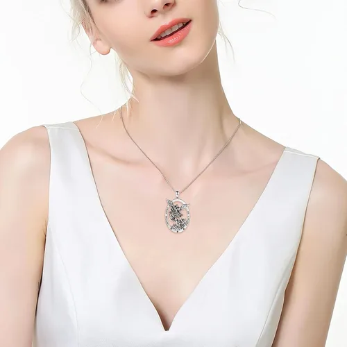 Vista 2 de Sterling Silver Saint Christopher Micheal Virgin Mary Necklace Women Men Medal Oval-Shaped Pendant Amulet Jewelry Gift for Teen Travelers