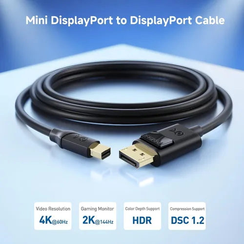 Vista 2 de Cable Matters Short 4K Mini DisplayPort to DisplayPort Cable, Black, 3ft 4K@60Hz / 2K@144Hz, Mini DP to DP Cable