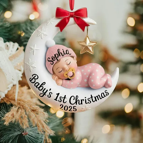Vista 3 de Adorno personalizado para la primera Navidad del bebé 2025t 2025, adorno de coctelera personalizado con nombre, adornos personalizados de primera