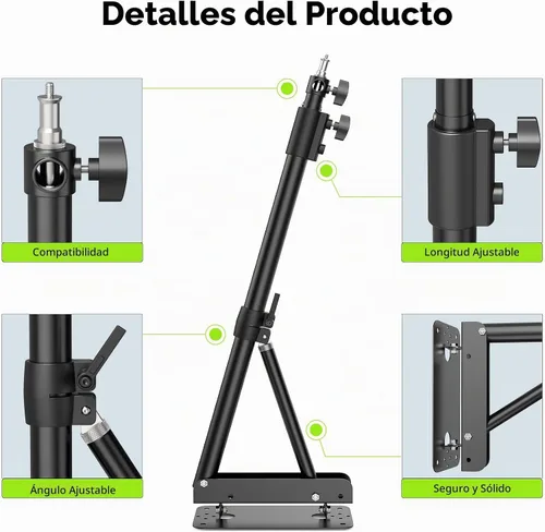 Vista 3 de Soporte de luz de anillo – Brazo triangular de montaje en pared, soporte de pared de 4.3 pies, soporte de tirpod de rotación flexible de 180°