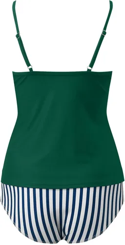 Vista 3 de Traje de baño corto para mujer, con tirantes divididos, a rayas, con nudos, sexy, a la moda
