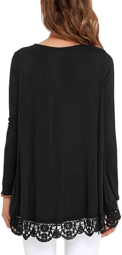 Vista 3 de QIXING - Blusa tipo túnica de manga larga con estampado de flores y cuello redondo para mujer