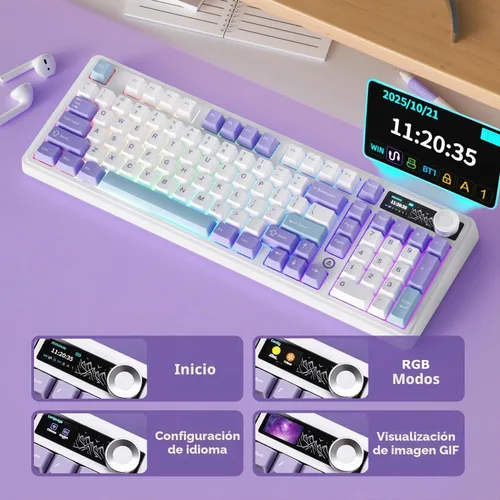 Vista 4 de AK980 Teclado Mecánico Completo de 97 Teclas Tri-Mode, Montado con Junta, Intercambiable en Caliente, Pantalla Inteligente TFT de 1.14”, Bluetooth