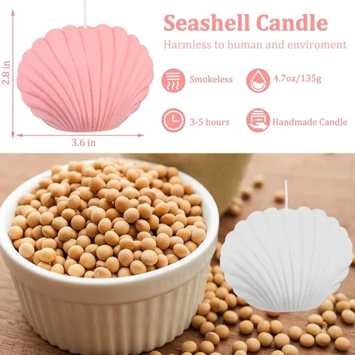 Vista 2 de 2 velas perfumadas de conchas marinas, velas estéticas de moda, vertidas a mano, cera de soja hecha a mano, forma de concha de fresia