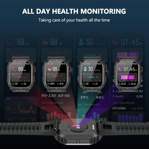 Vista 4 de Reloj inteligente para hombre, relojes inteligentes militares con GPS con llamada/texto, monitor de salud (frecuencia cardíaca/spO2/sueño), Negro