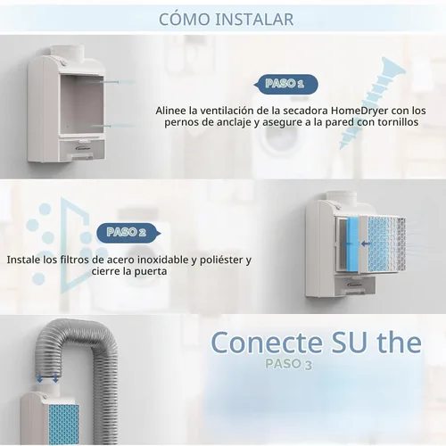 Vista 3 de Kit de ventilación de secadora interior 3 en 1, caja de ventilación de secadora con filtro de malla de acero inoxidable, sistema de cajón de agua