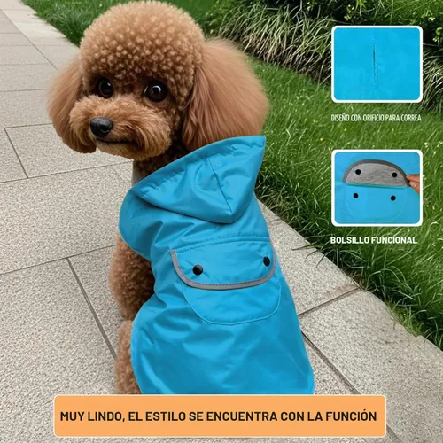 Vista 3 de Impermeable para perros pequeños, chaqueta impermeable para cachorros, ropa impermeable para mascotas, poncho, ropa impermeable de doble capa Azul