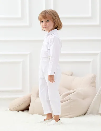 Vista 3 de A&J DESIGN Traje para niños pequeños, vestido de boda, ropa para niños, conjunto formal con tirantes