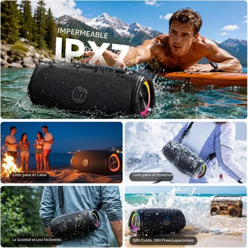 Vista 3 de TAZATA Altavoz Bluetooth inalámbrico, altavoces para exteriores Boombox con Negro