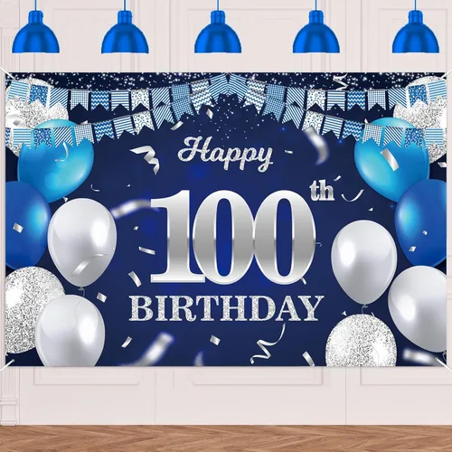 Vista 85 de Bandera de feliz primer cumpleaños con fondo azul marino, globos, confeti, bandera de rayas, luces de puntos, felicitaciones por el tema de 1 año