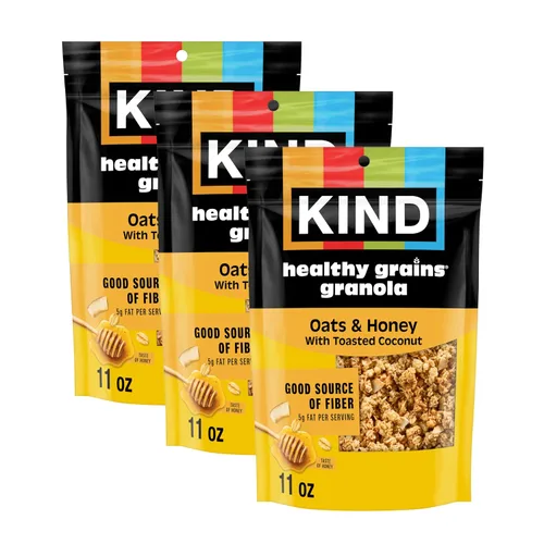 Vista 20 de KIND HEALTHY GRAINS Granola, snack saludable, granola de vainilla y arándanos con semillas de lino, mezcla de aperitivos, 3 unidades, 33 onzas