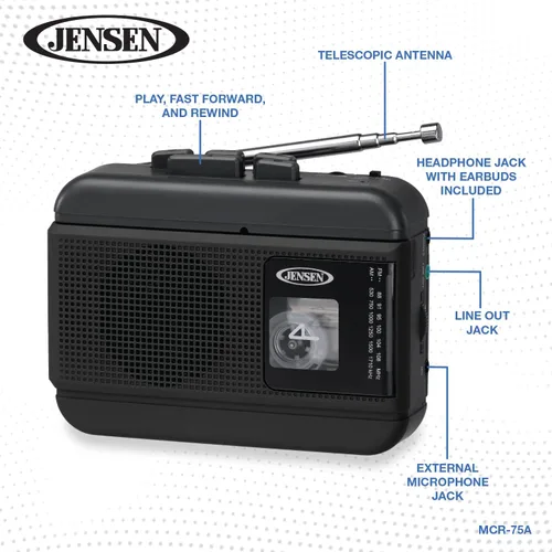 Vista 2 de JENSEN® Reproductor de casete/grabadora personal con radio AM/FM