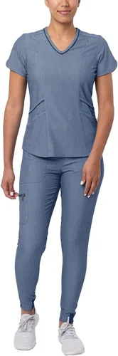 Vista 19 de Adar Pro - Conjunto de uniforme médico atlético moderno para mujer Tela elástica en 4 direcciones, resistente al olor y a las arrugas, ajuste a