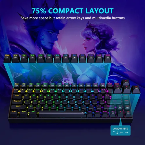 Vista 2 de Redragon Teclado mecánico para juegos teclado mecánico de intercambio en caliente con interruptores rojos editor macro totalmente programable