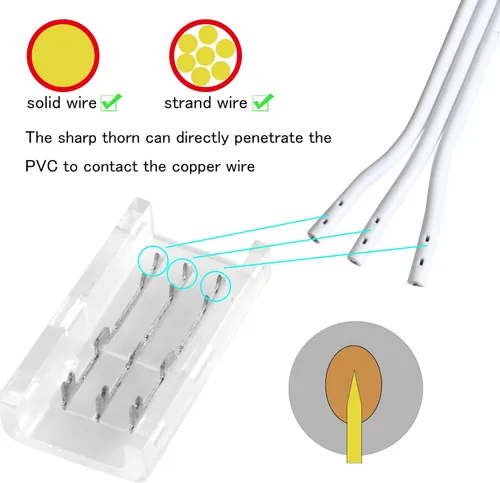 Vista 4 de VIPMOON 12 conectores de tira de luz LED sin soldadura de 3 pines de 0.315 in, conector rápido de tira a cable para tiras de luces LED WS2811 tira a
