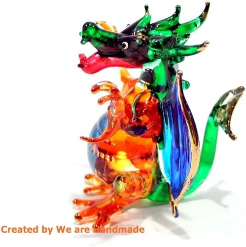 Vista 2 de Figuras de dragón hechas a mano de cristal soplado de 2 pulgadas, ideas de regalo de casa de muñecas coleccionables, animales de cuento de hadas