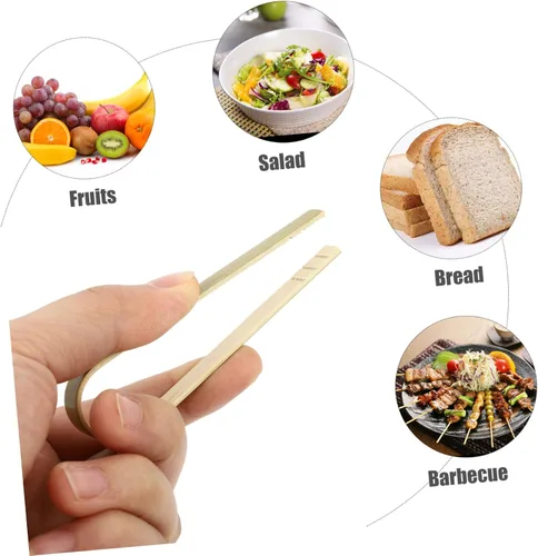 Vista 6 de DOITOOL Pinzas para pan de cocina, pinzas de bambú para alimentos, función anti-escaldaduras, para utensilios de cocina, 10 uds